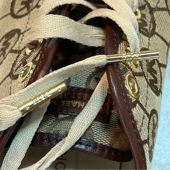 Michael Kors Brown Canvas Logo City Sneakers Leather Cap Toe Women Shoe Sz. 8.5 - Picture 6 of 7